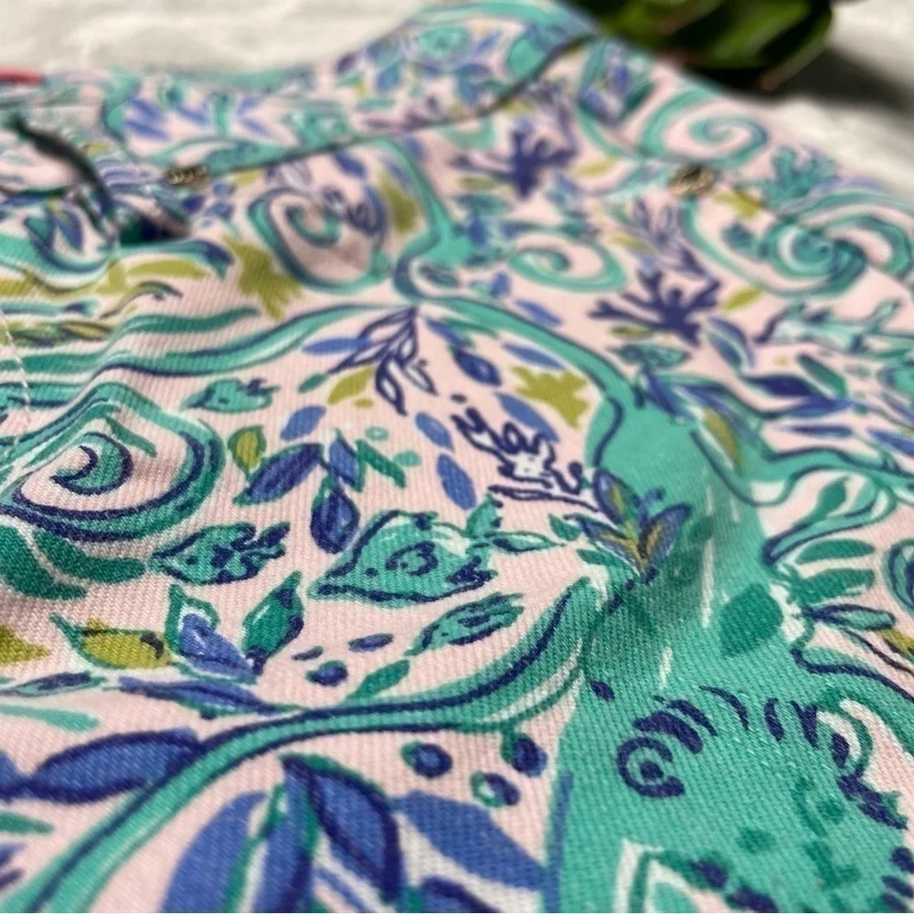 Lilly Pulitzer South Ocean Skinny Crop Pants in Monkey Sea Print Melon Fig Teal
